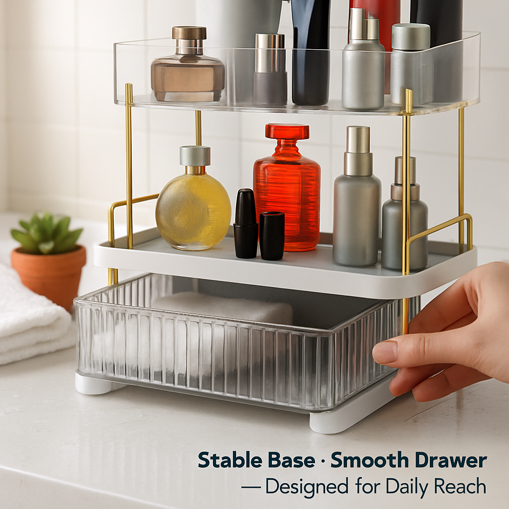 3-Tier Vanity Makeup Organizer with Drawer, Large Capacity