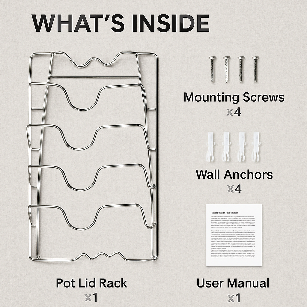 Pot Lid Rack Organizer for Cabinet Door and Wall Mount