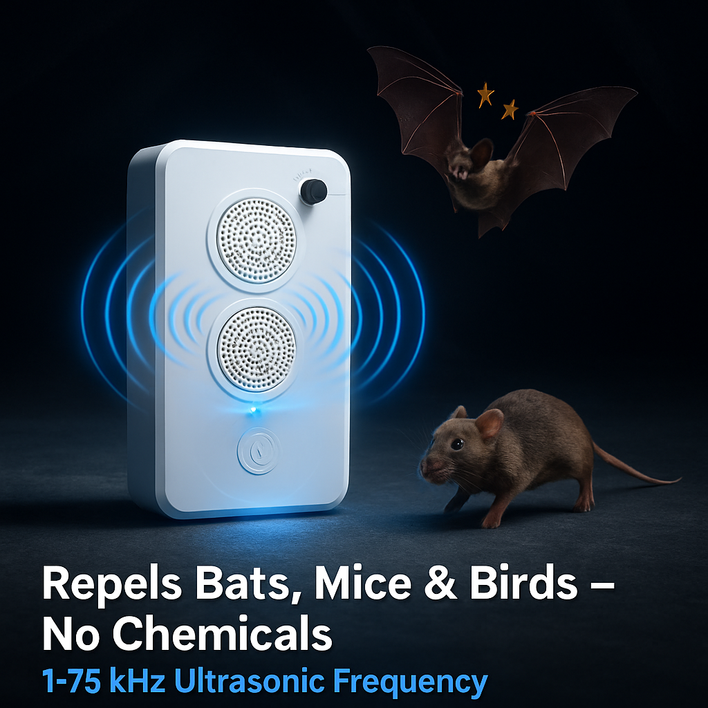 4Pack Rechargeable Ultrasonic Bat Repellent Indoor Outdoor Bird Mouse Deterrent Device with 6 Adjustable Levels for Attic Porch House