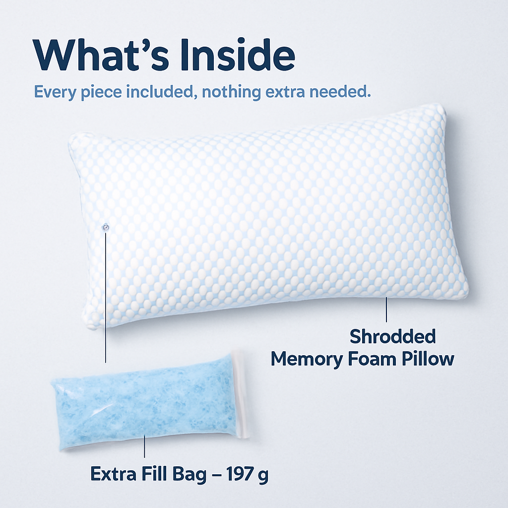 Shredded Memory Foam Pillow - Adjustable, Cooling, Washable
