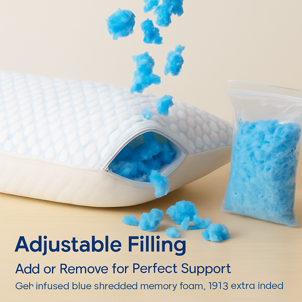 Shredded Memory Foam Pillow - Adjustable, Cooling, Washable