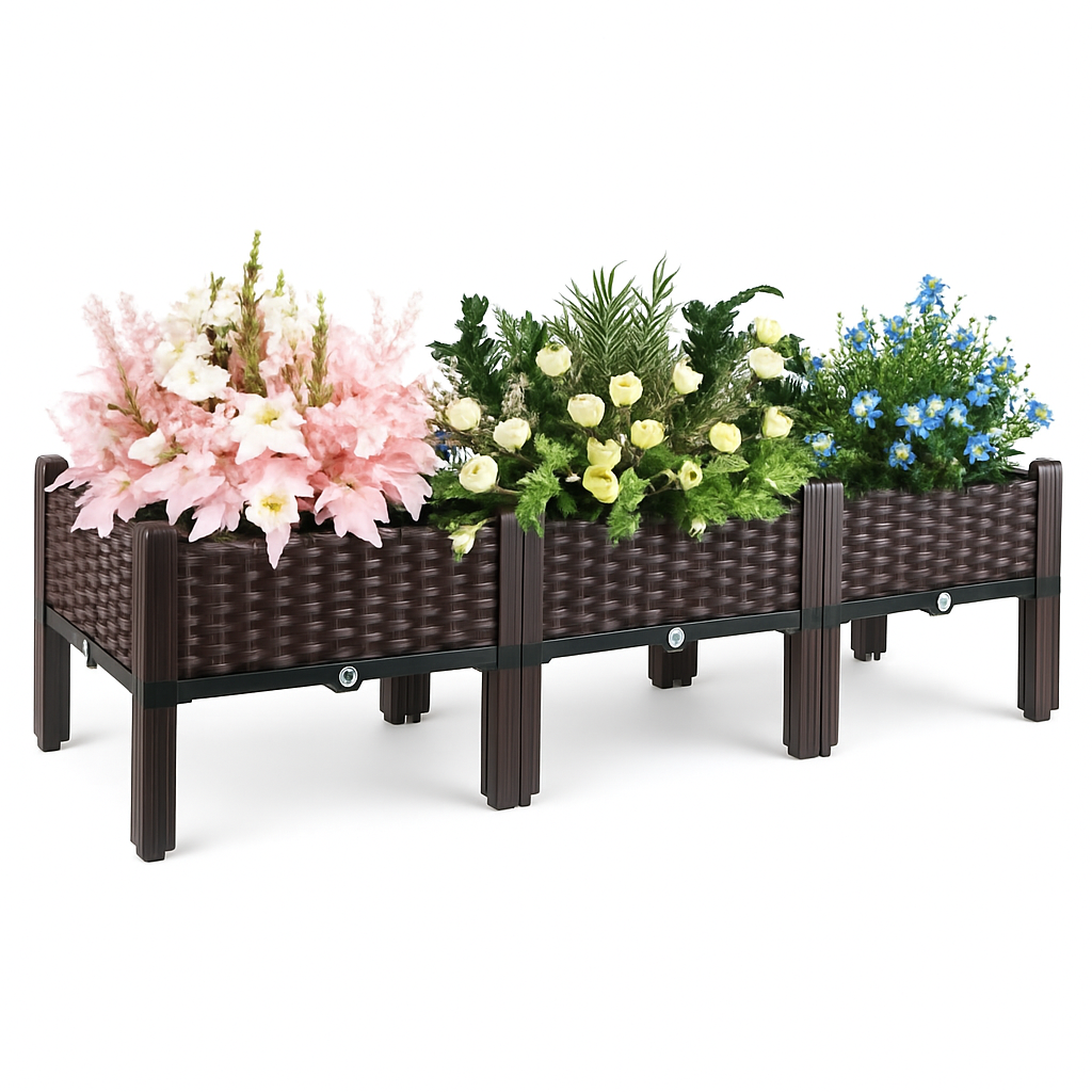 Outdoor Raised Garden Bed with Legs Elevated Planter Box with Self-watering System for Garden Patio Balcony Vegetables Flowers Herbs PP Plastic Box Ea