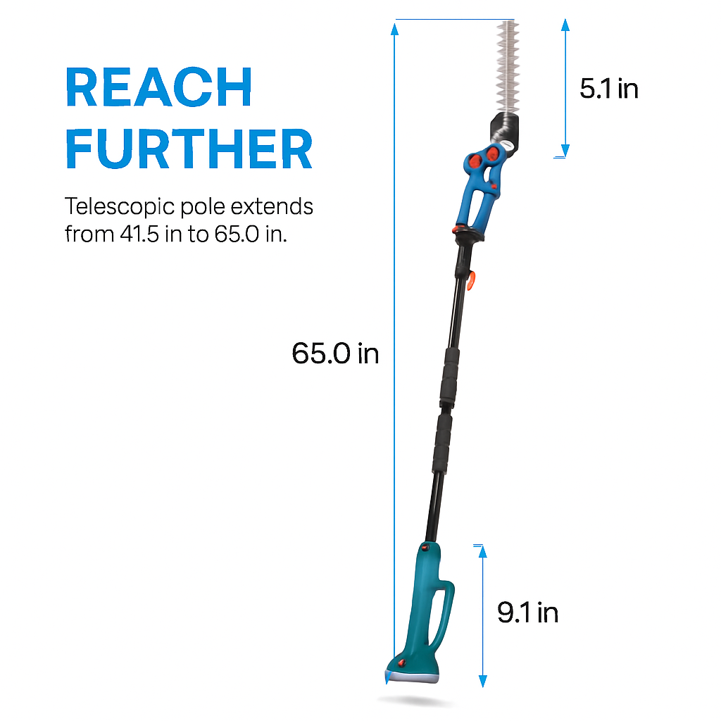 Pole Mini Hedge Trimmer & Grass Shear with Telescopic Pole