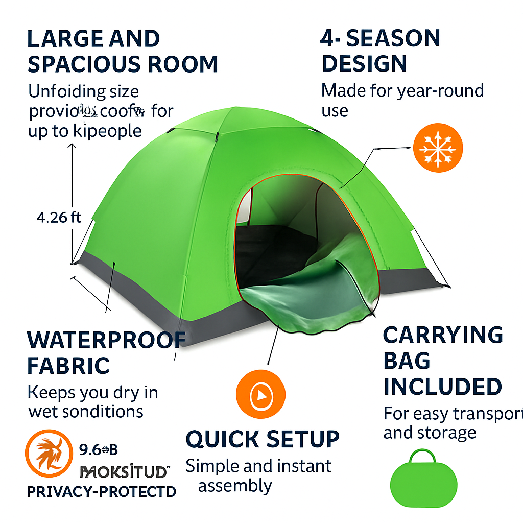 Camping Pop Up Tent for 3-4 People - Quick Setup, All-Season