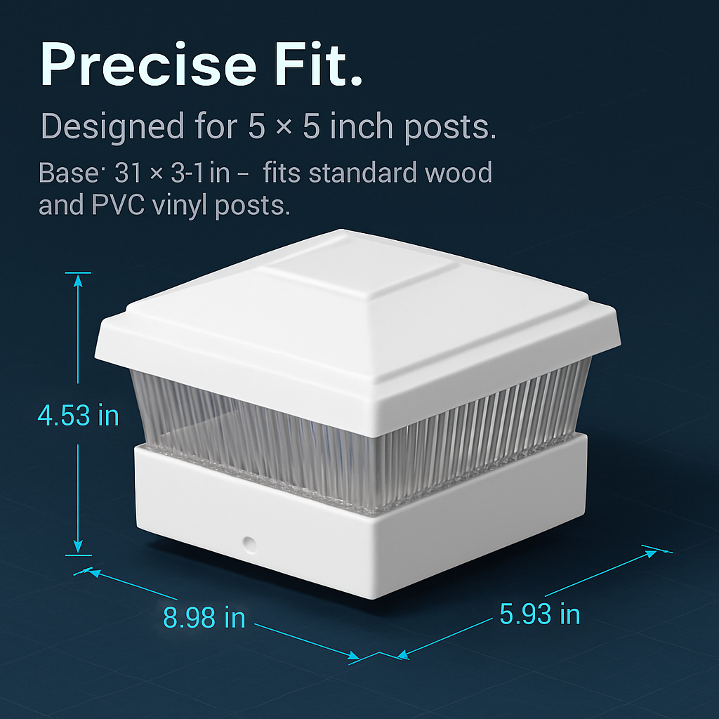 Solar Post Lights Garden Post Cap Light Solar LED Night Light White LED Lighting for 5x5 Inch Wood Post Fence Deck Patio-White