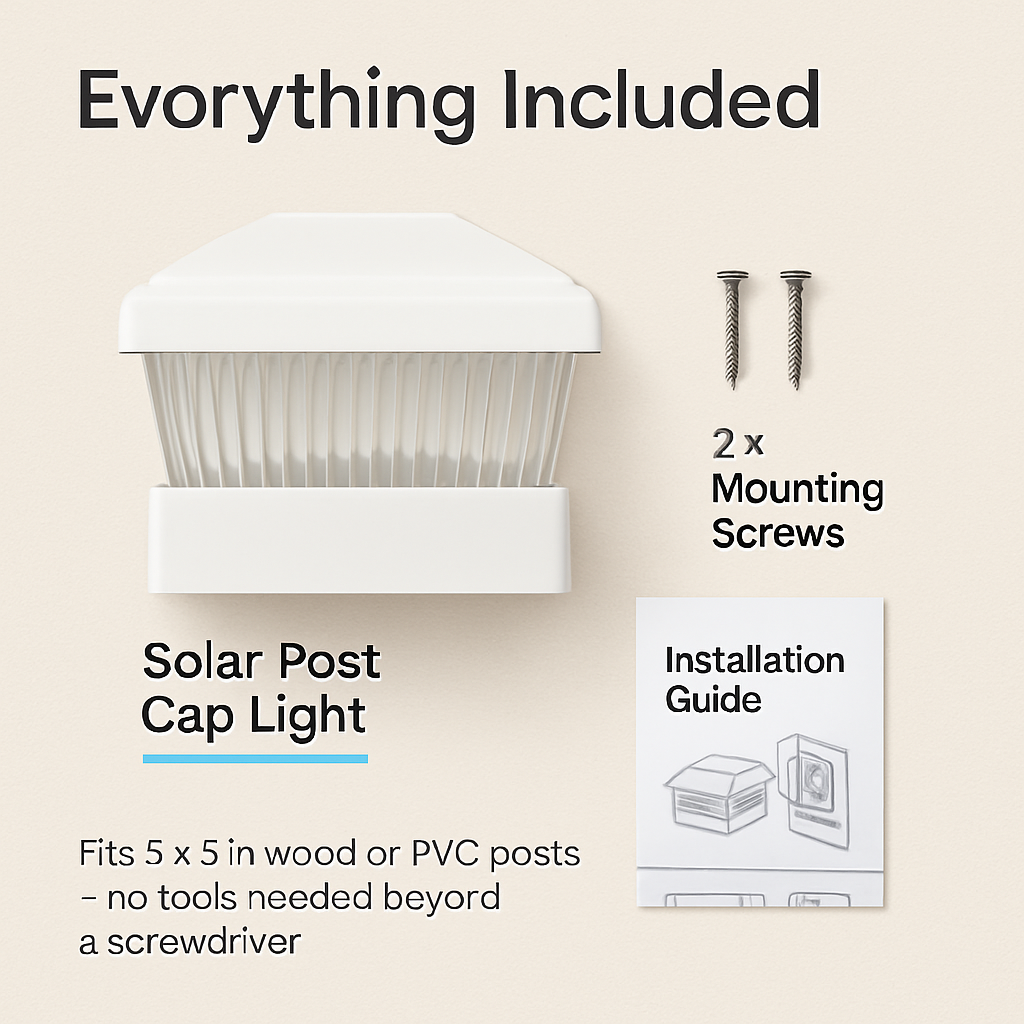 Solar Post Lights Garden Post Cap Light Solar LED Night Light White LED Lighting for 5x5 Inch Wood Post Fence Deck Patio-White