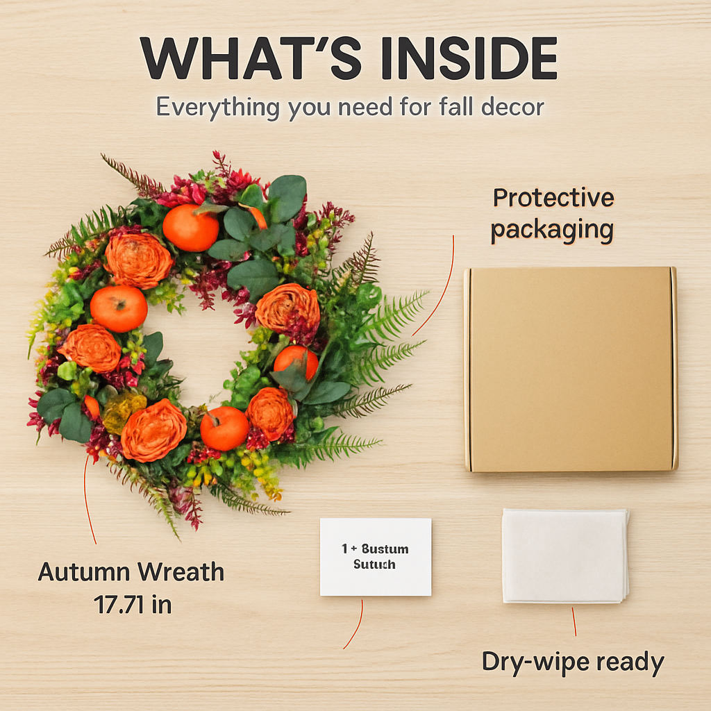 Autumn Wreath with Pumpkin, Leaves and Berries