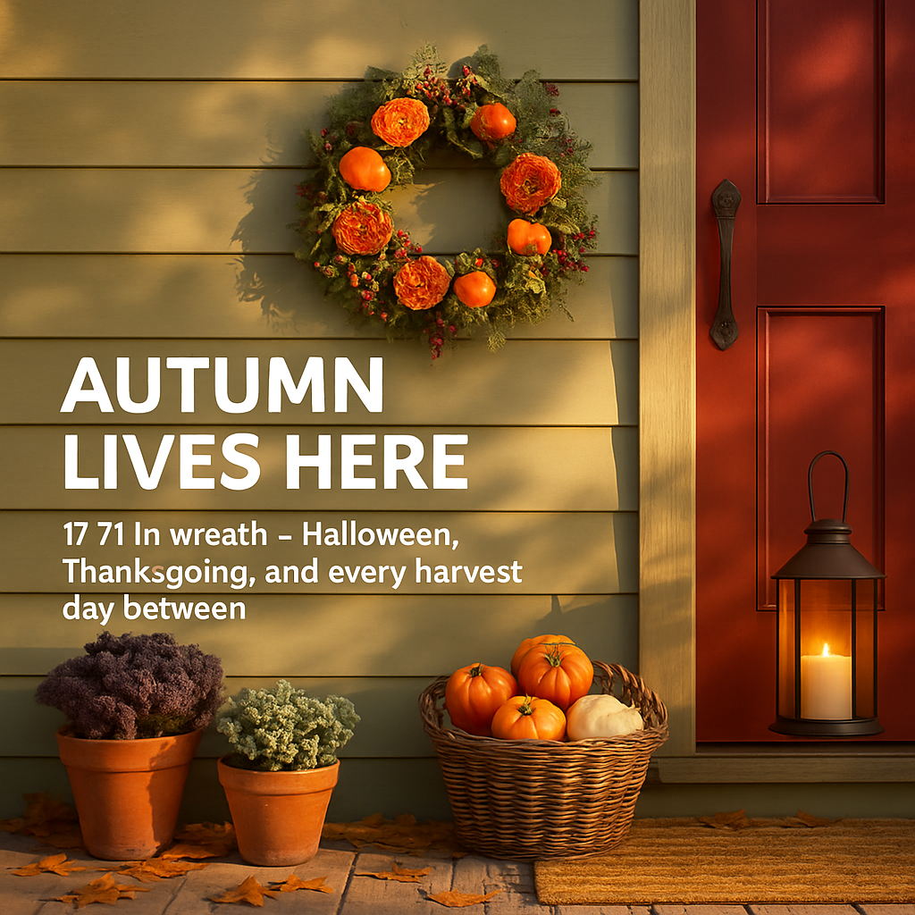 Autumn Wreath with Pumpkin, Leaves and Berries