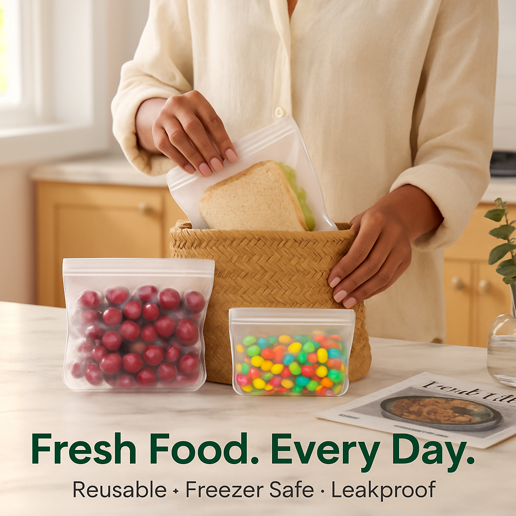 Reusable Food Storage Bags 20pc Set, Leakproof