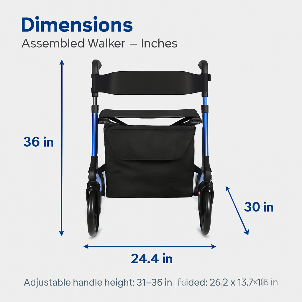 Rollator Walker with Seat and Backrest, Foldable