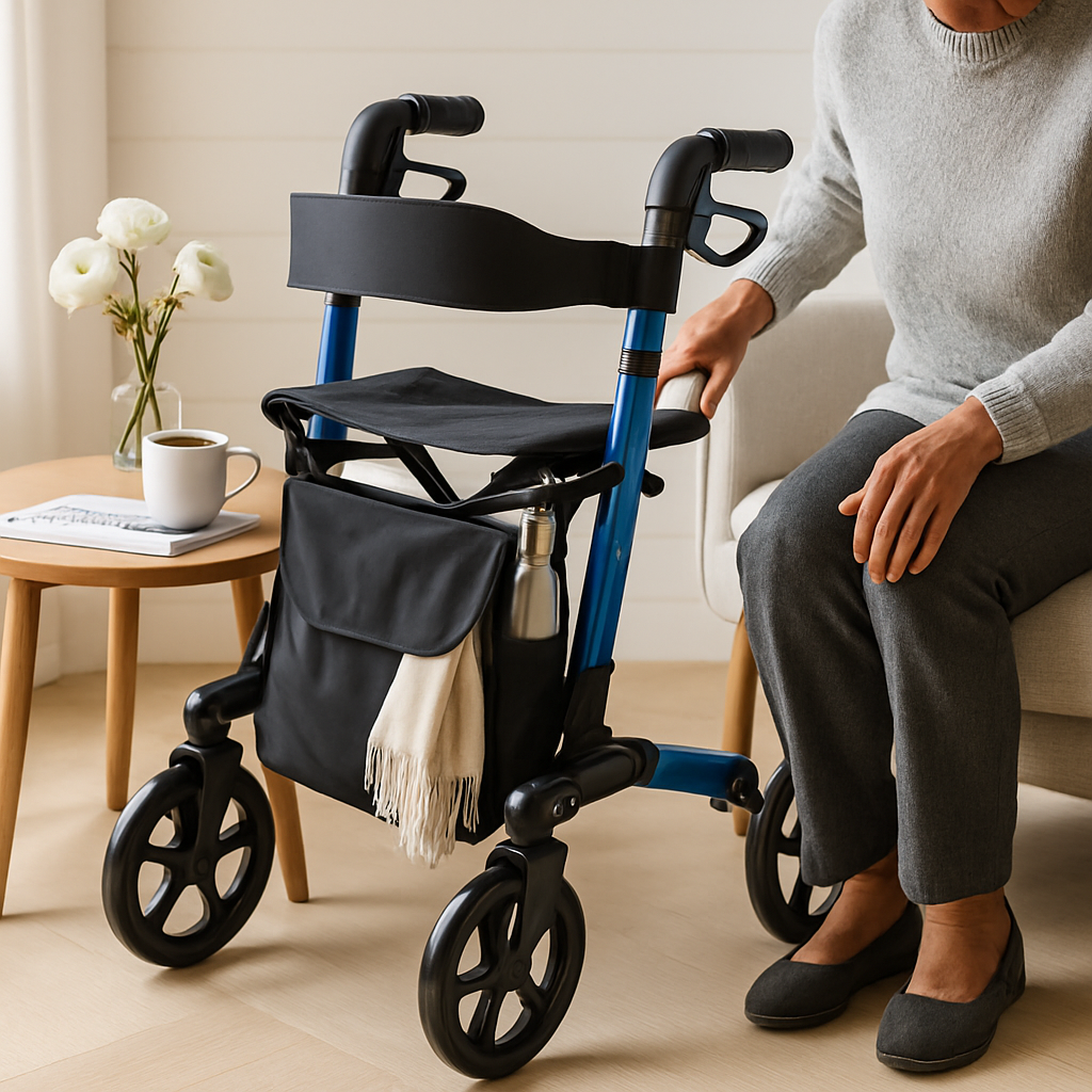 Rollator Walker with Seat and Backrest, Foldable