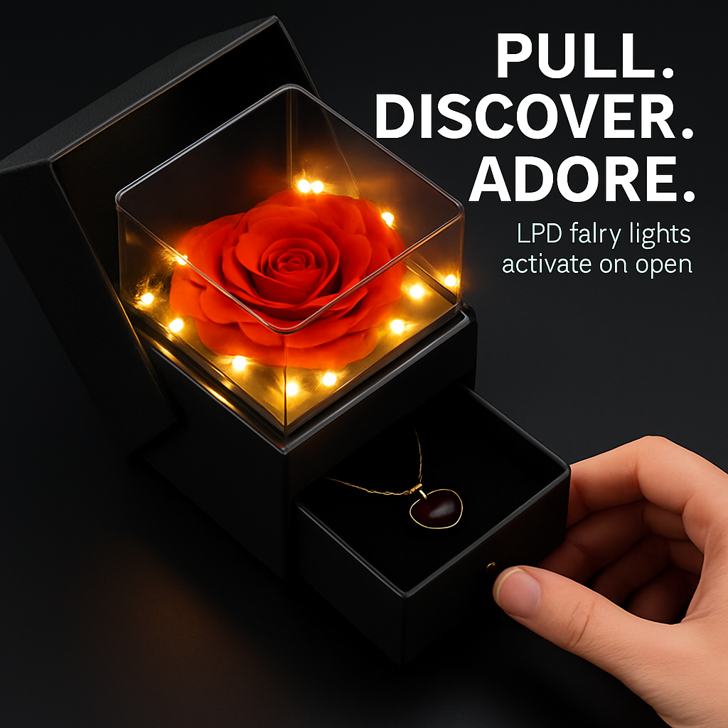 Preserved Red Rose with Heart Necklace Gift Set