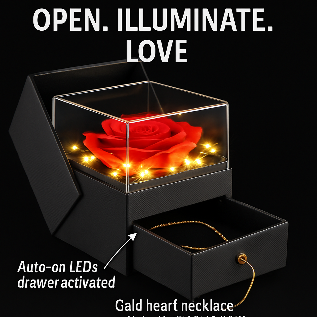 Preserved Red Rose with Heart Necklace Gift Set