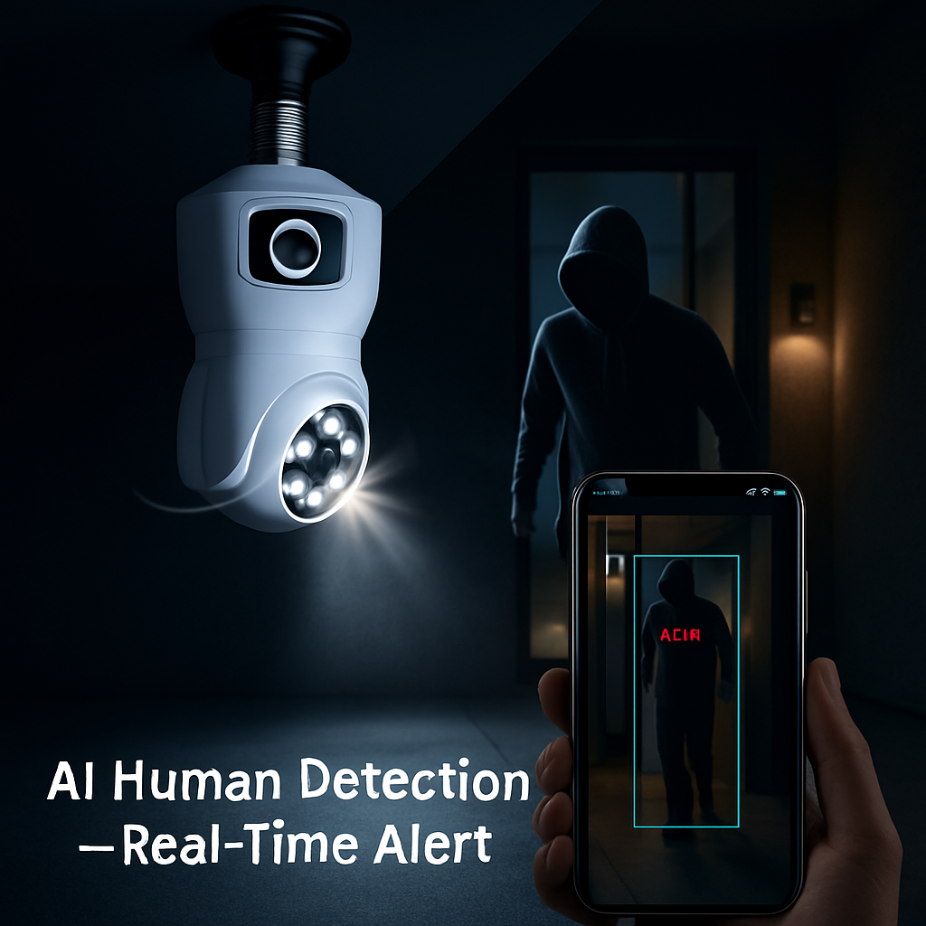Dual Lens Security Camera with Night Vision and AI
