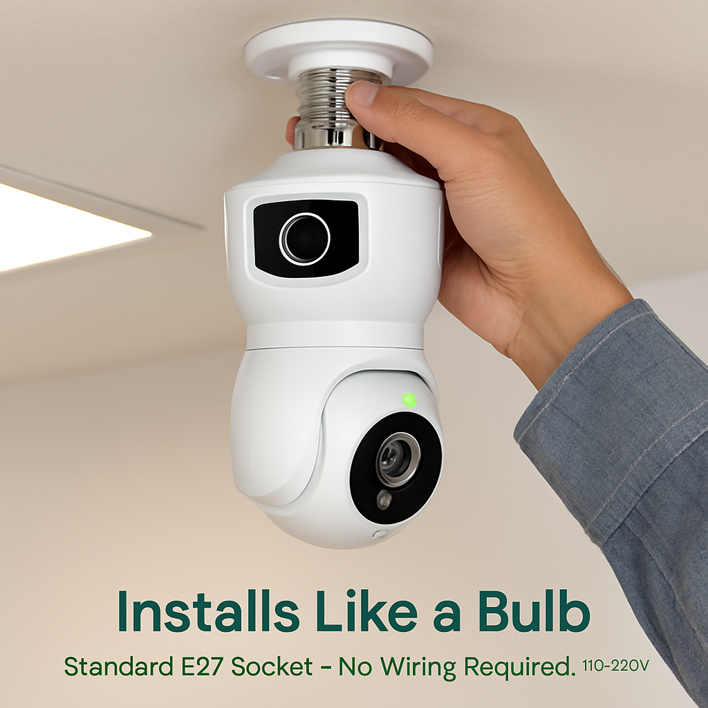 Dual Lens Security Camera with Night Vision and AI