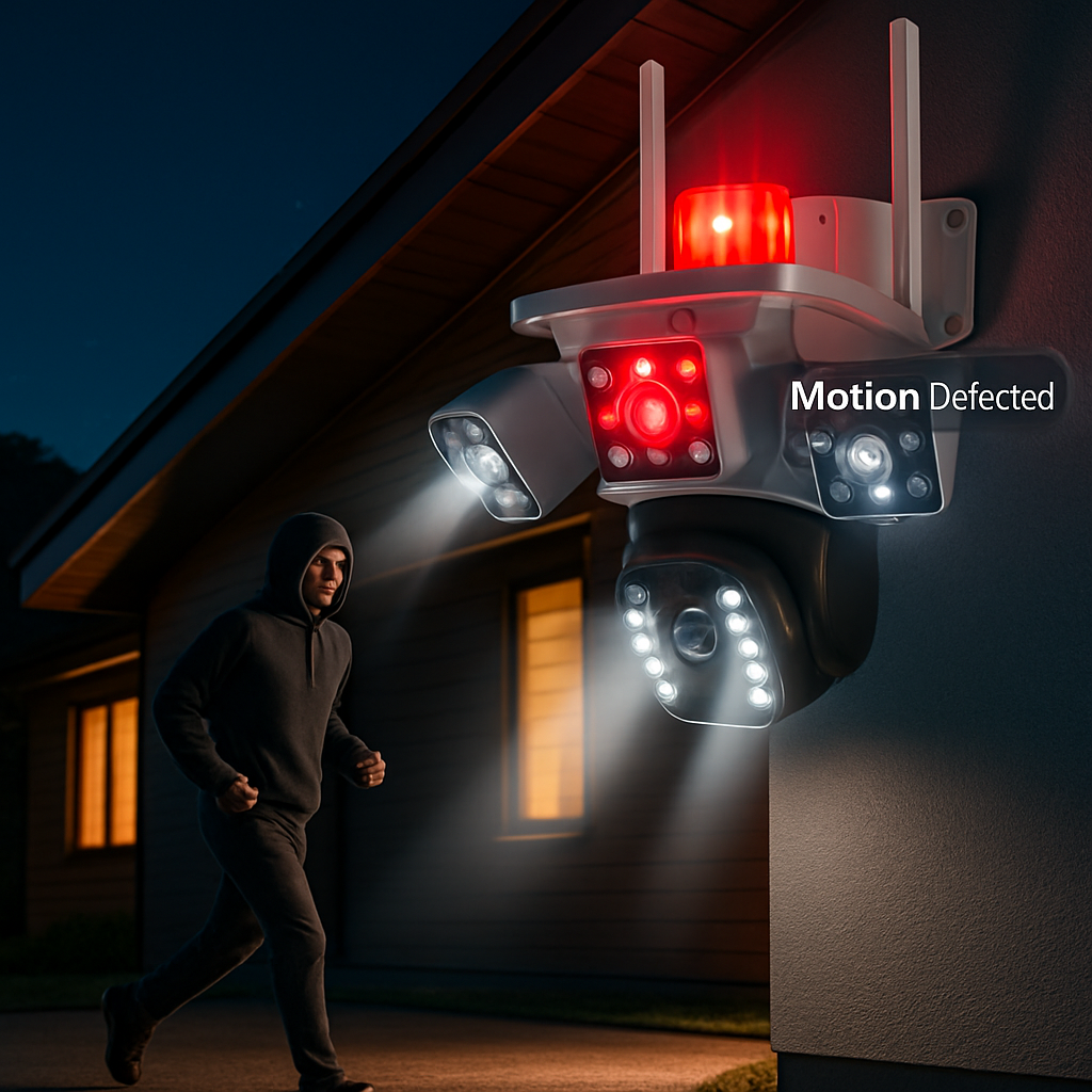 1080P HD 4-Lens Security Camera 360° View WiFi Pan & Tilt Surveillance Camera With Full Color Night Vision Auto Motion Tracking 2-Way Audio Spotlights