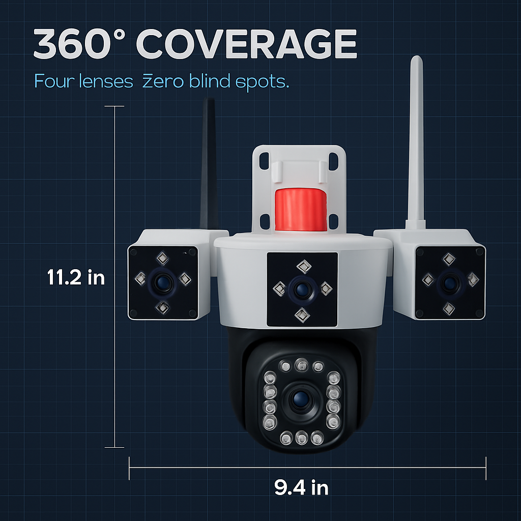 1080P HD 4-Lens Security Camera 360° View WiFi Pan & Tilt Surveillance Camera With Full Color Night Vision Auto Motion Tracking 2-Way Audio Spotlights