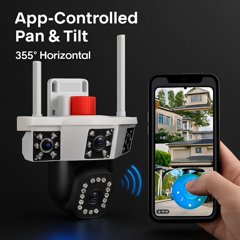 1080P HD 4-Lens Security Camera 360° View WiFi Pan & Tilt Surveillance Camera With Full Color Night Vision Auto Motion Tracking 2-Way Audio Spotlights