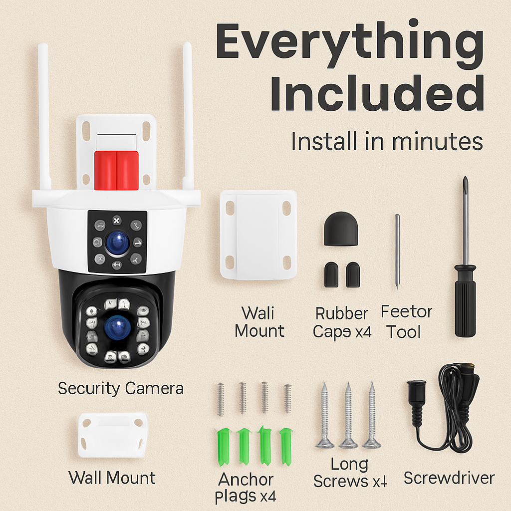 1080P HD 4-Lens Security Camera 360° View WiFi Pan & Tilt Surveillance Camera With Full Color Night Vision Auto Motion Tracking 2-Way Audio Spotlights