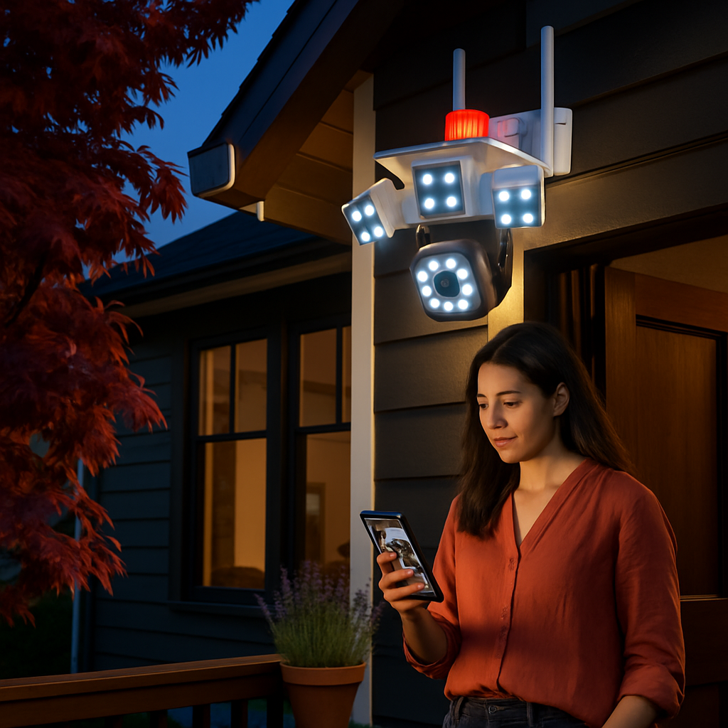 1080P HD 4-Lens Security Camera 360° View WiFi Pan & Tilt Surveillance Camera With Full Color Night Vision Auto Motion Tracking 2-Way Audio Spotlights