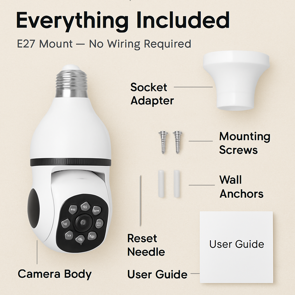 WiFi Bulb Camera Pan Tilt Security Camera with Night Vision