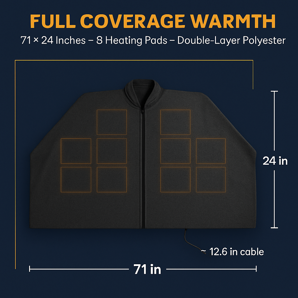 77x24In USB Heated Shawl with Teasel Wearable Heating Blanket Electric Throw Wrap Indoor Outdoor with Zipper 3 Heating Levels Machine Washable for Out