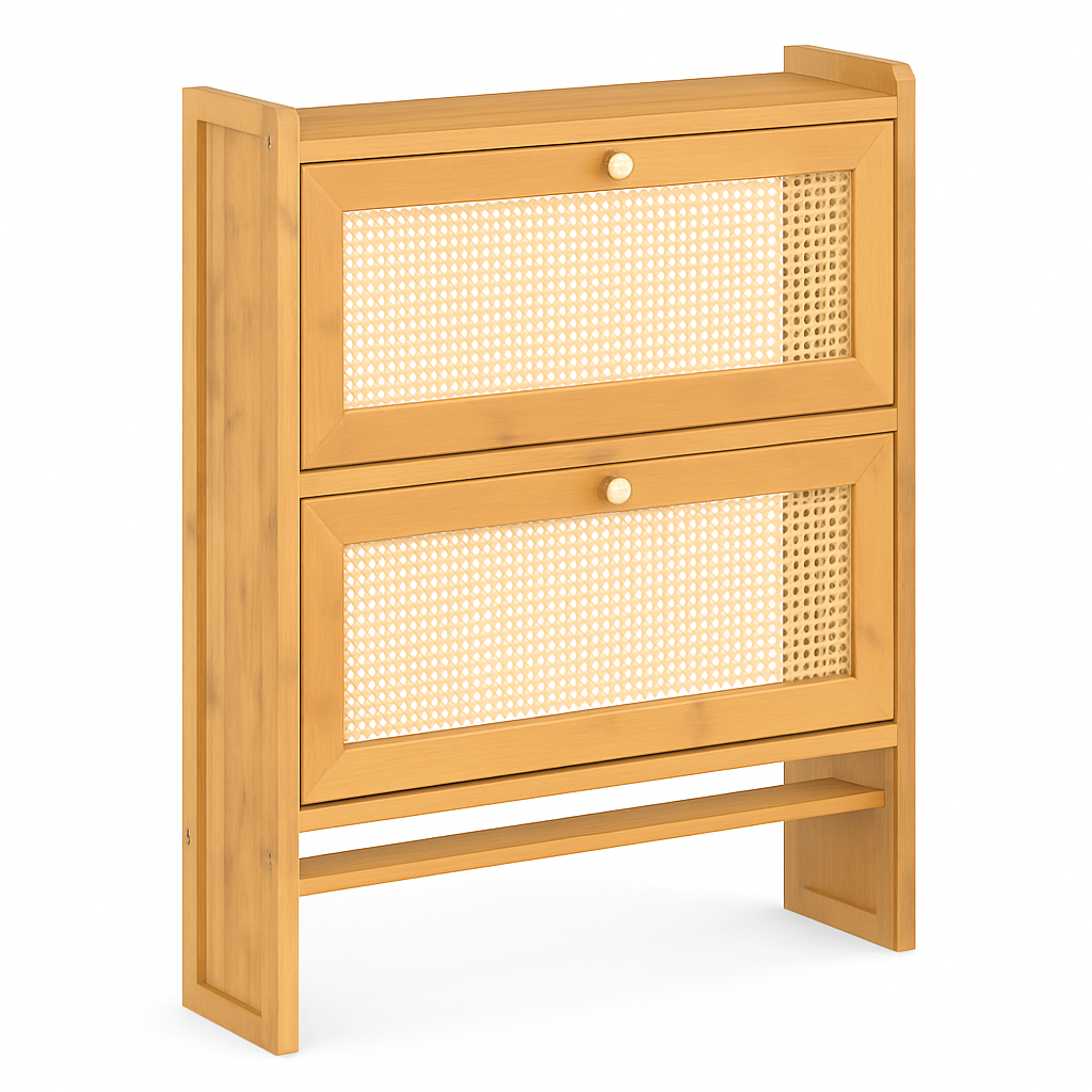 2-Tier Bamboo Shoe Cabinet with Flip Drawers