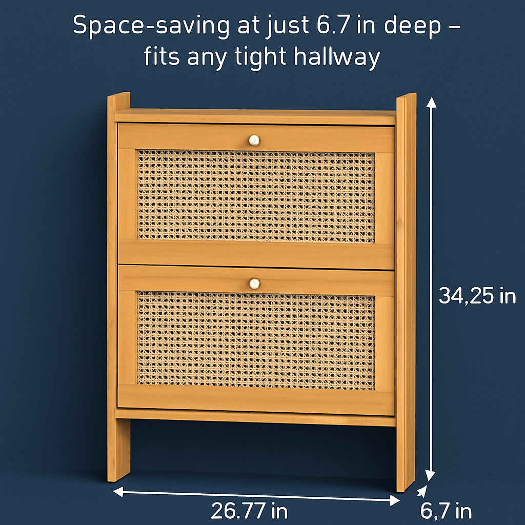 2-Tier Bamboo Shoe Cabinet with Flip Drawers