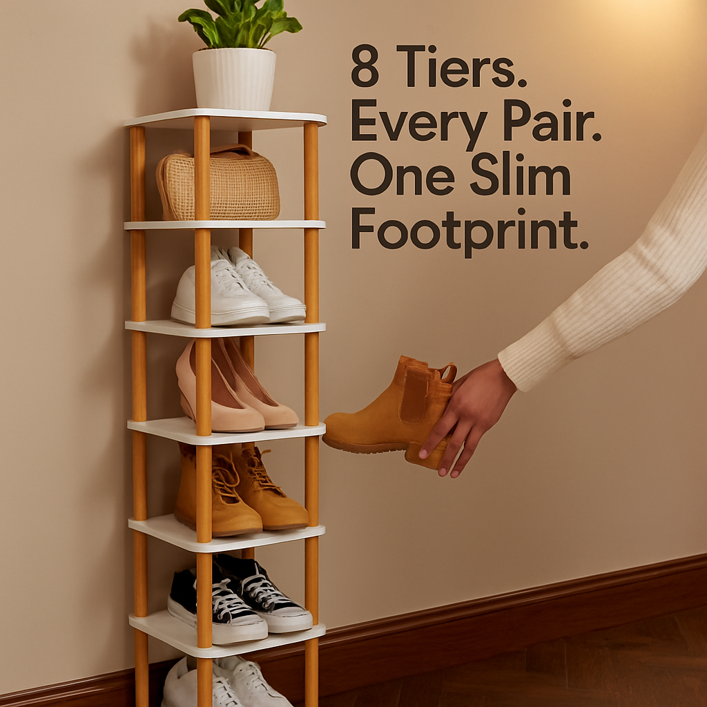 8-Tier Entryway Wooden Shoe Rack: Vertical Organizer