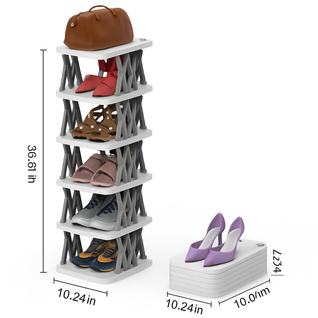 6-Tier Foldable Shoe Rack - Space Saving Organizer