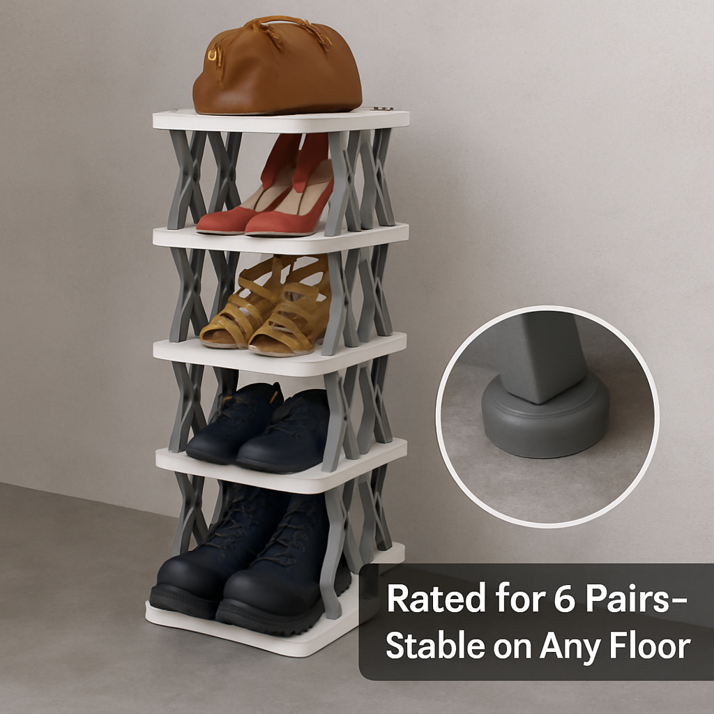 6-Tier Foldable Shoe Rack - Space Saving Organizer