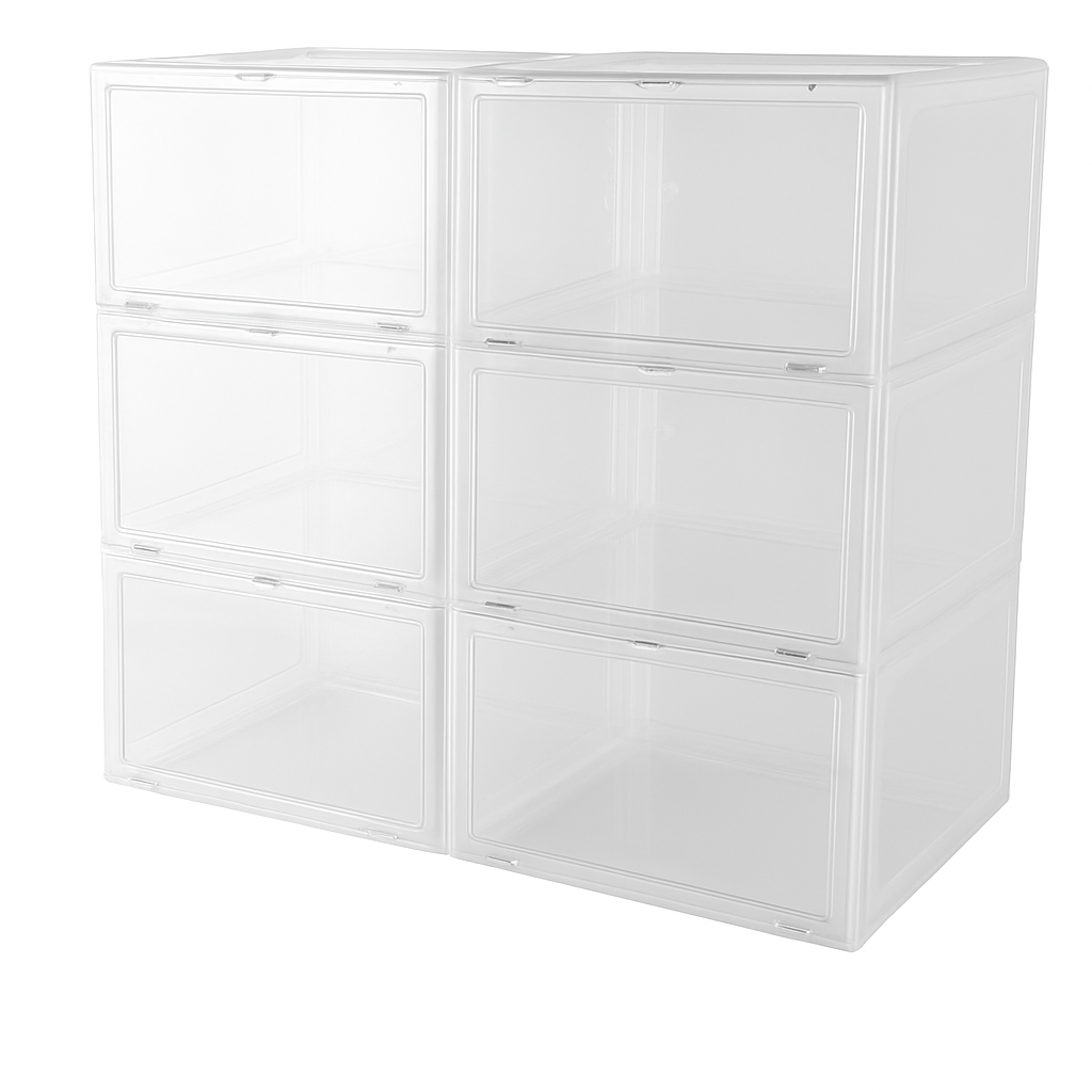 Collapsible Shoe Box Stackable Storage Bin (6-Pack)