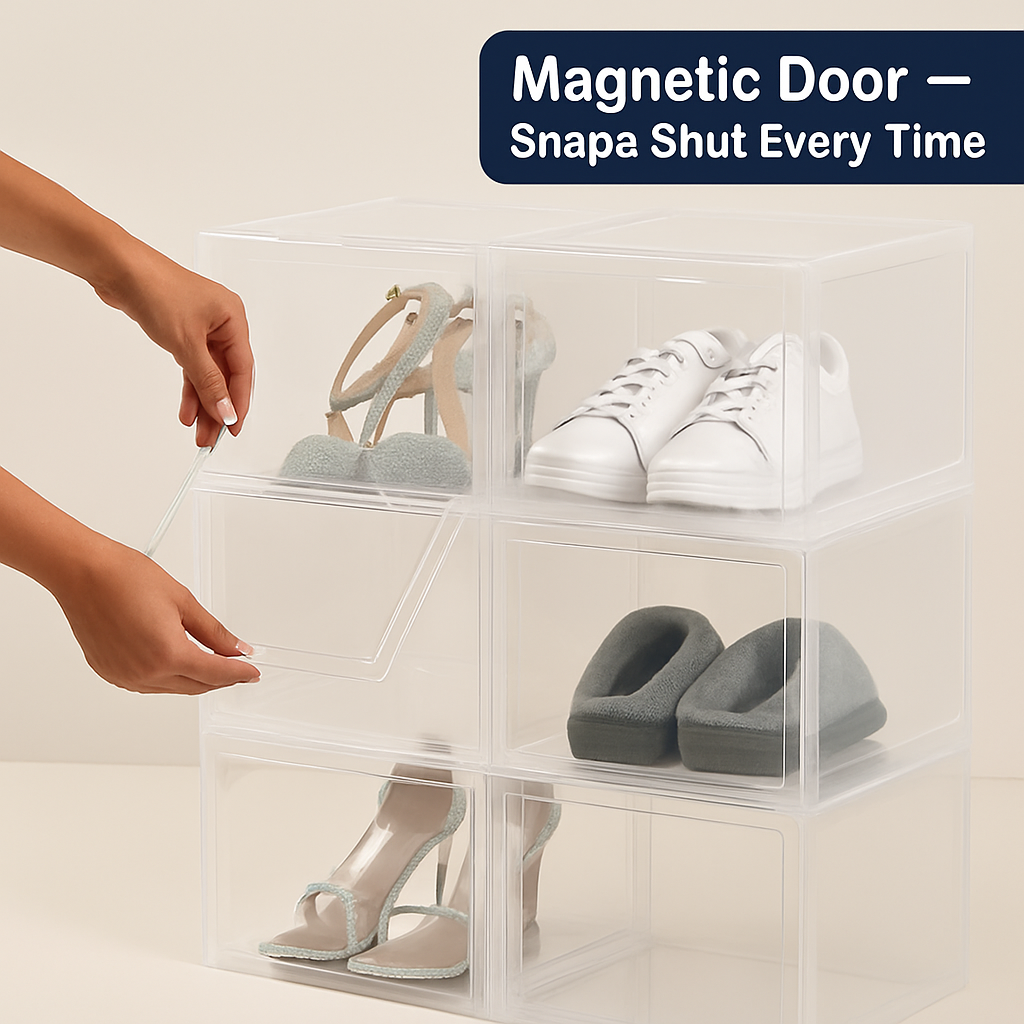 Collapsible Shoe Box Stackable Storage Bin (6-Pack)