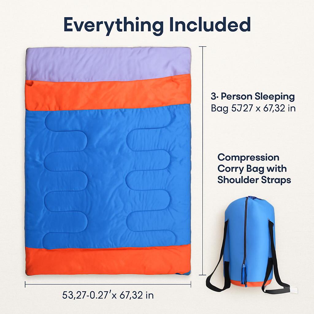 3 Person Sleeping Bag: Lightweight, Water-Resistant Outdoor