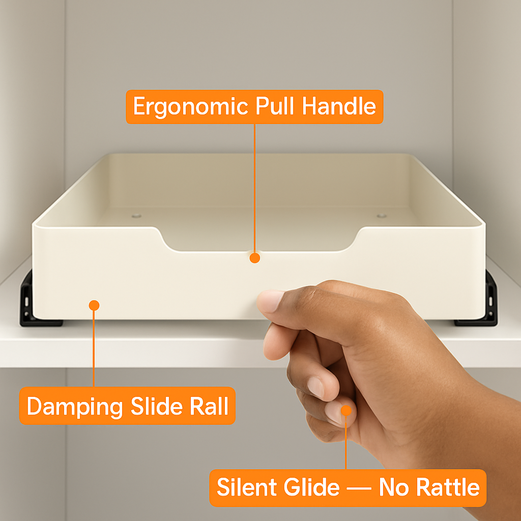 Pull Out Cabinet Organizer: Stick-On Drawer, Carbon Steel