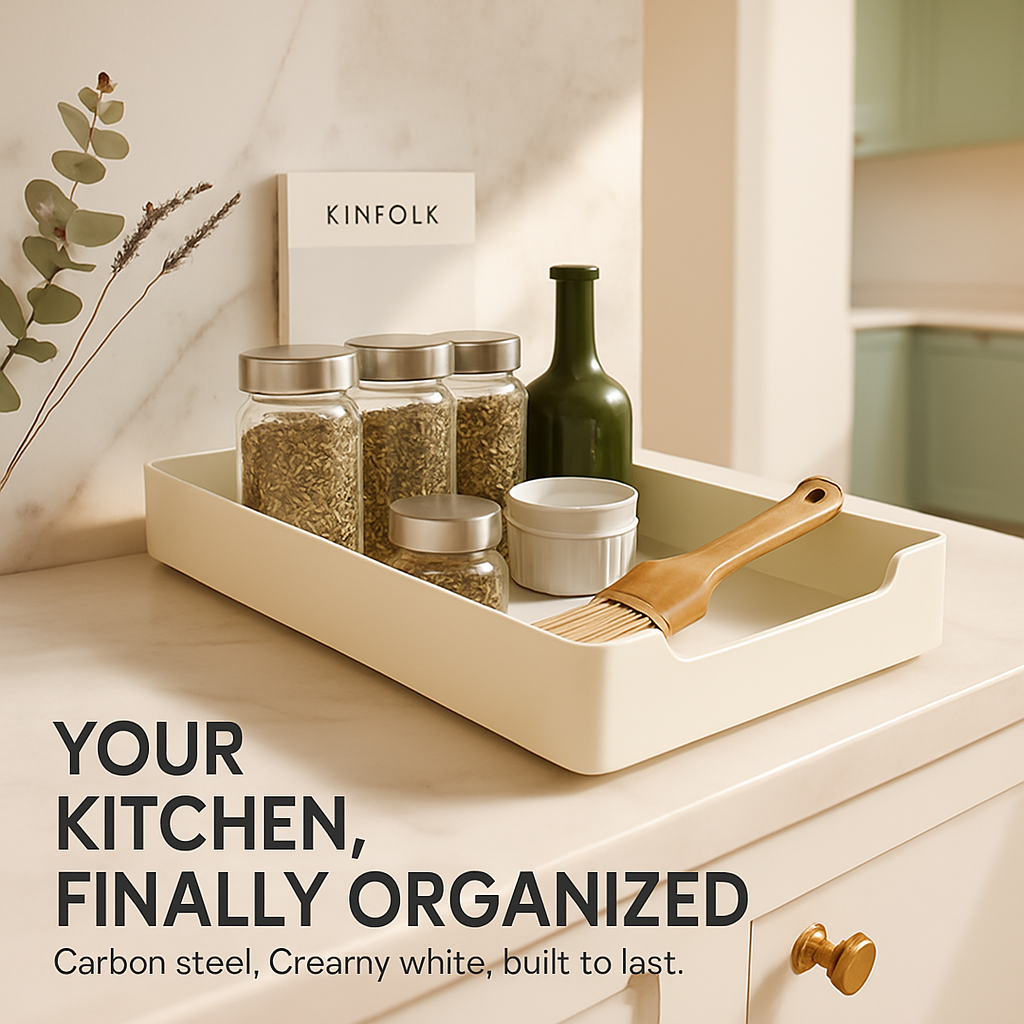 Pull Out Cabinet Organizer: Stick-On Drawer, Carbon Steel