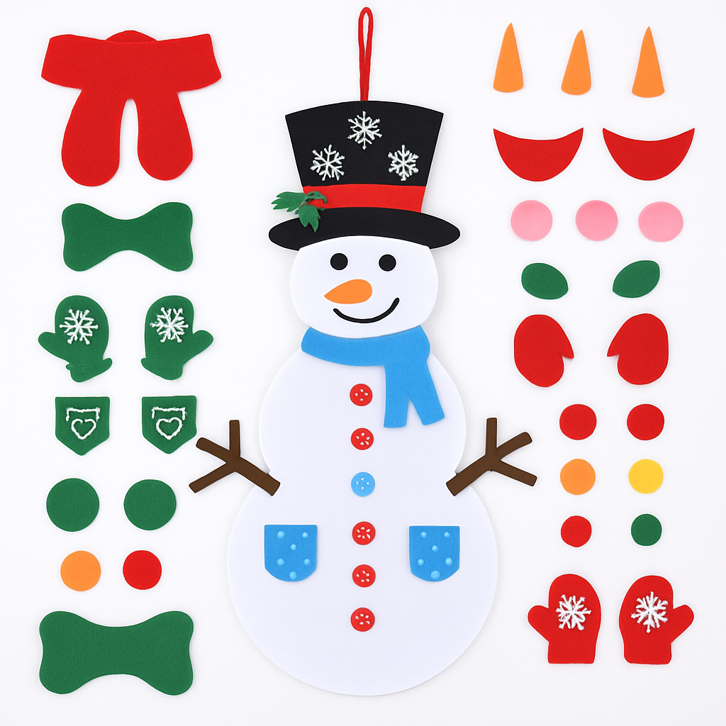 Felt Christmas Snowman Set for DIY Decor - 54 Pcs
