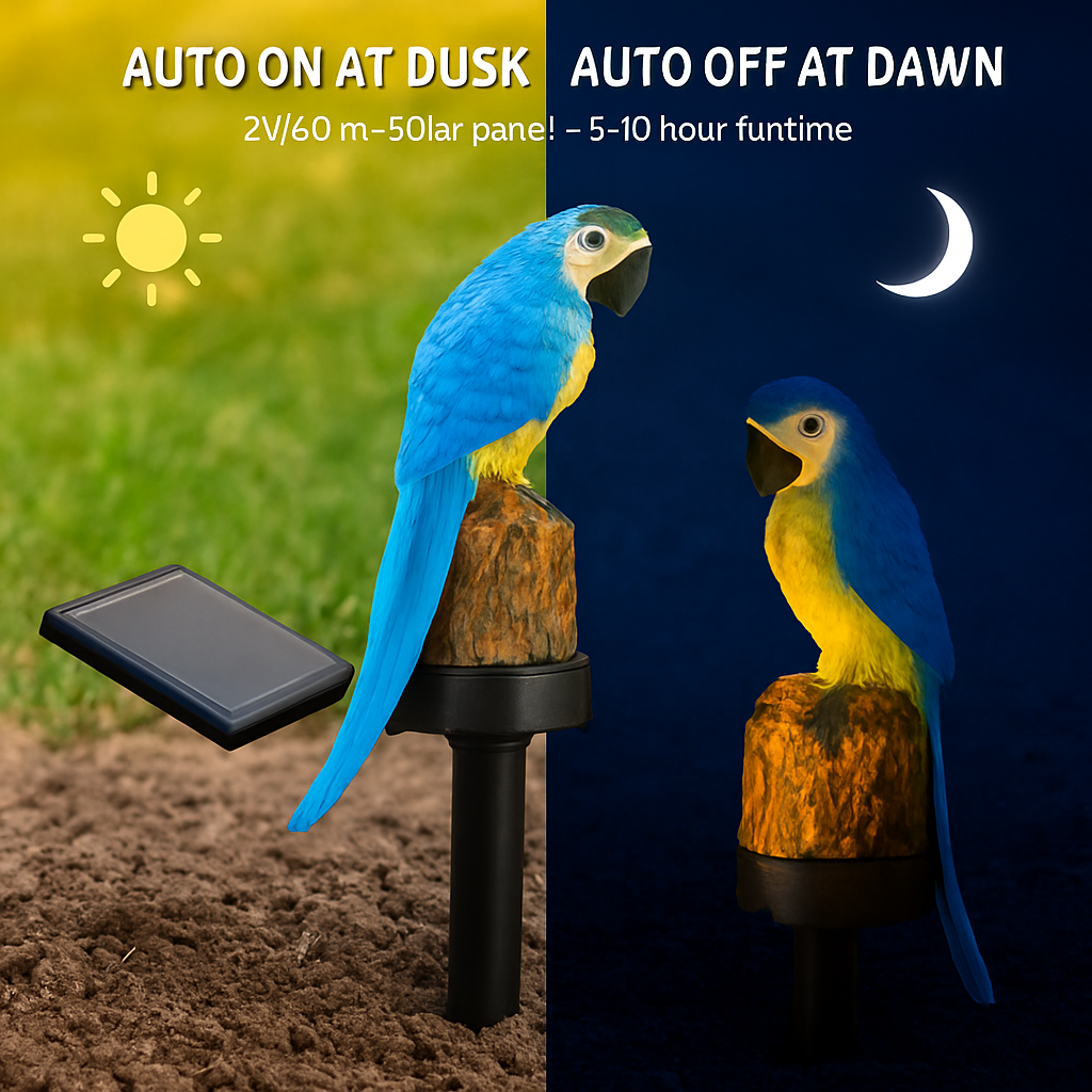 Parrot Garden Light Solar Powered LED Lamp Outdoors