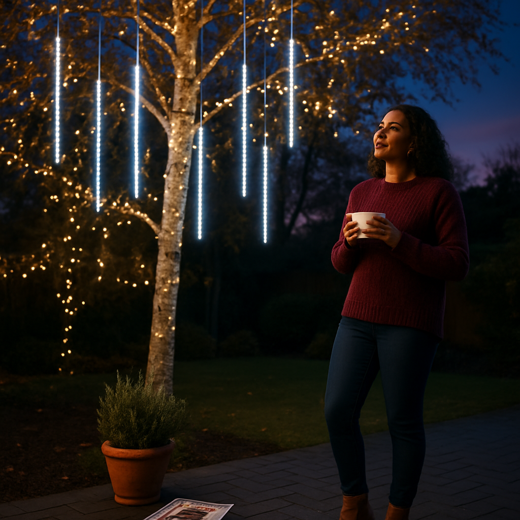 Meteor Shower Solar String Lights for Outdoor Decor