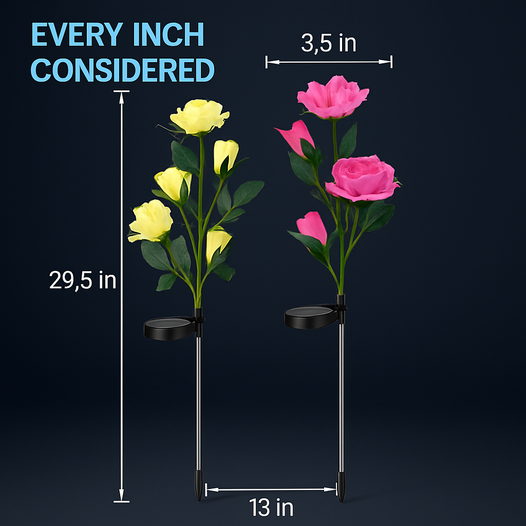 Solar Powered Rose Lights - Water-Resistant Pathway