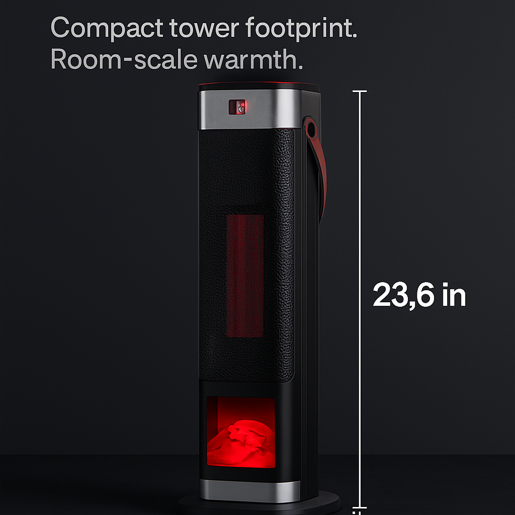 1500W Oscillating Ceramic Tower Space Heater with 3D Flame Portable Electric Heater with 3 Wind Modes 59-104℉Heating Remote Control 12H Timer Overheat