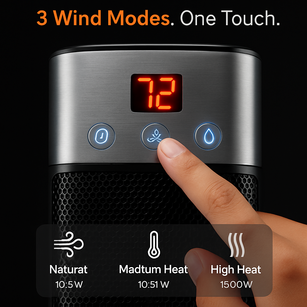 1500W Oscillating Ceramic Tower Space Heater with 3D Flame Portable Electric Heater with 3 Wind Modes 59-104℉Heating Remote Control 12H Timer Overheat