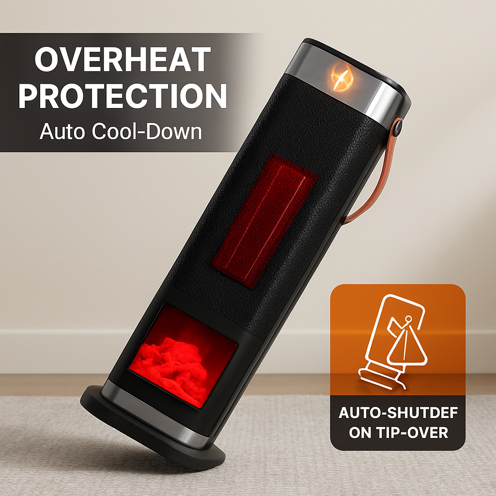 1500W Oscillating Ceramic Tower Space Heater with 3D Flame Portable Electric Heater with 3 Wind Modes 59-104℉Heating Remote Control 12H Timer Overheat