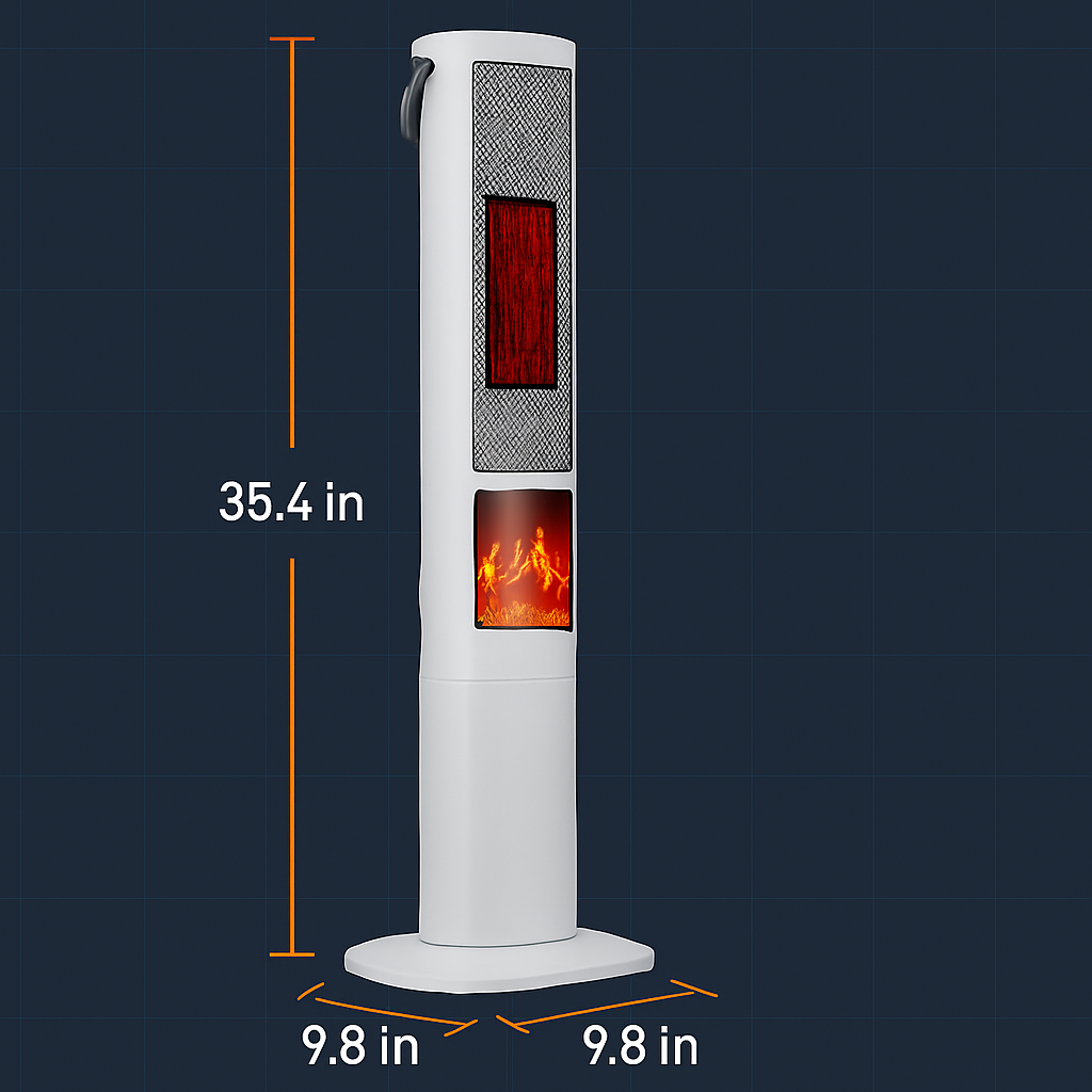 1500W Oscillating Ceramic Tower Space Heater with 3D Flame Portable Electric Heater with 3 Wind Modes Remote Control 5 Timer Overheat Tip-Over Protect