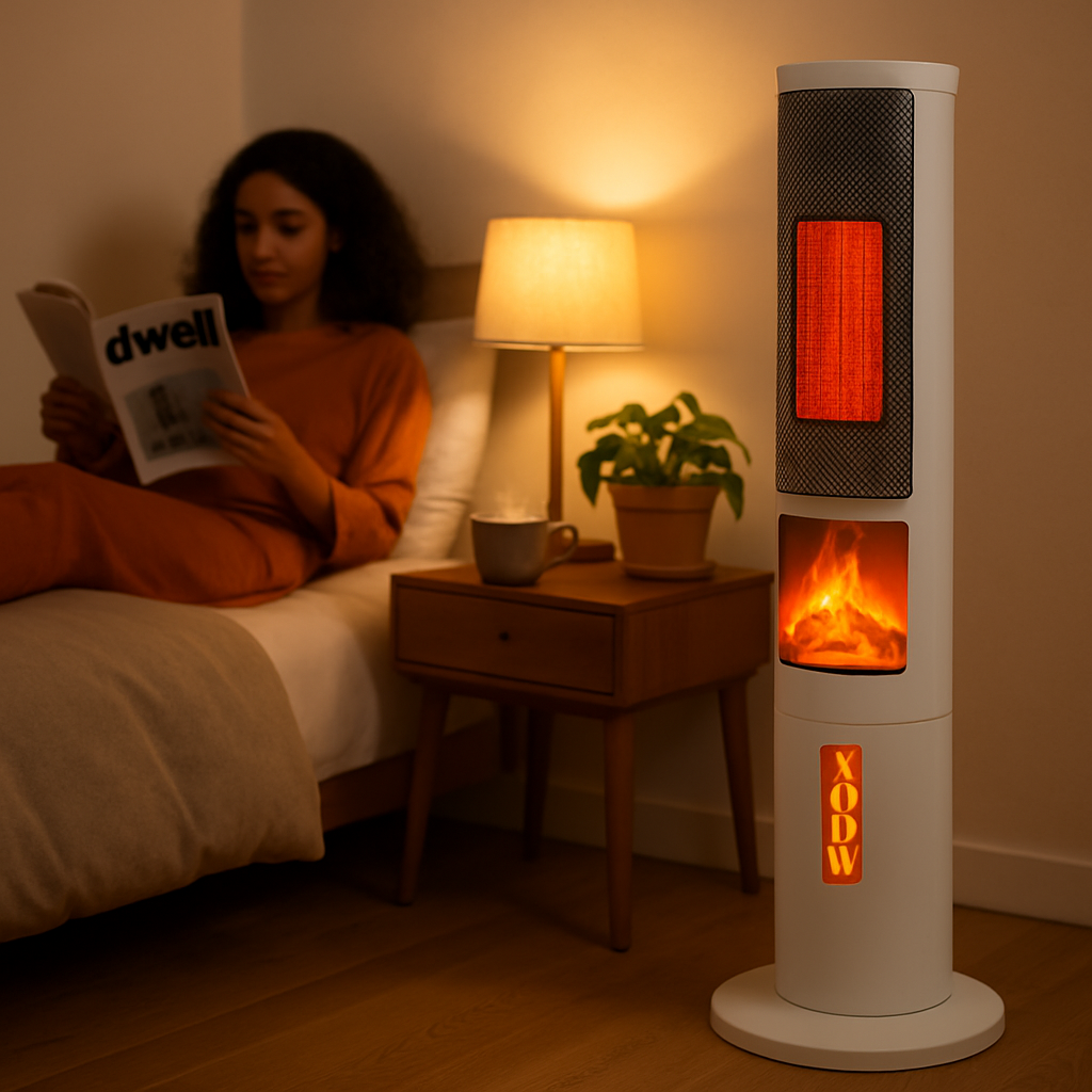 1500W Oscillating Ceramic Tower Space Heater with 3D Flame Portable Electric Heater with 3 Wind Modes Remote Control 5 Timer Overheat Tip-Over Protect