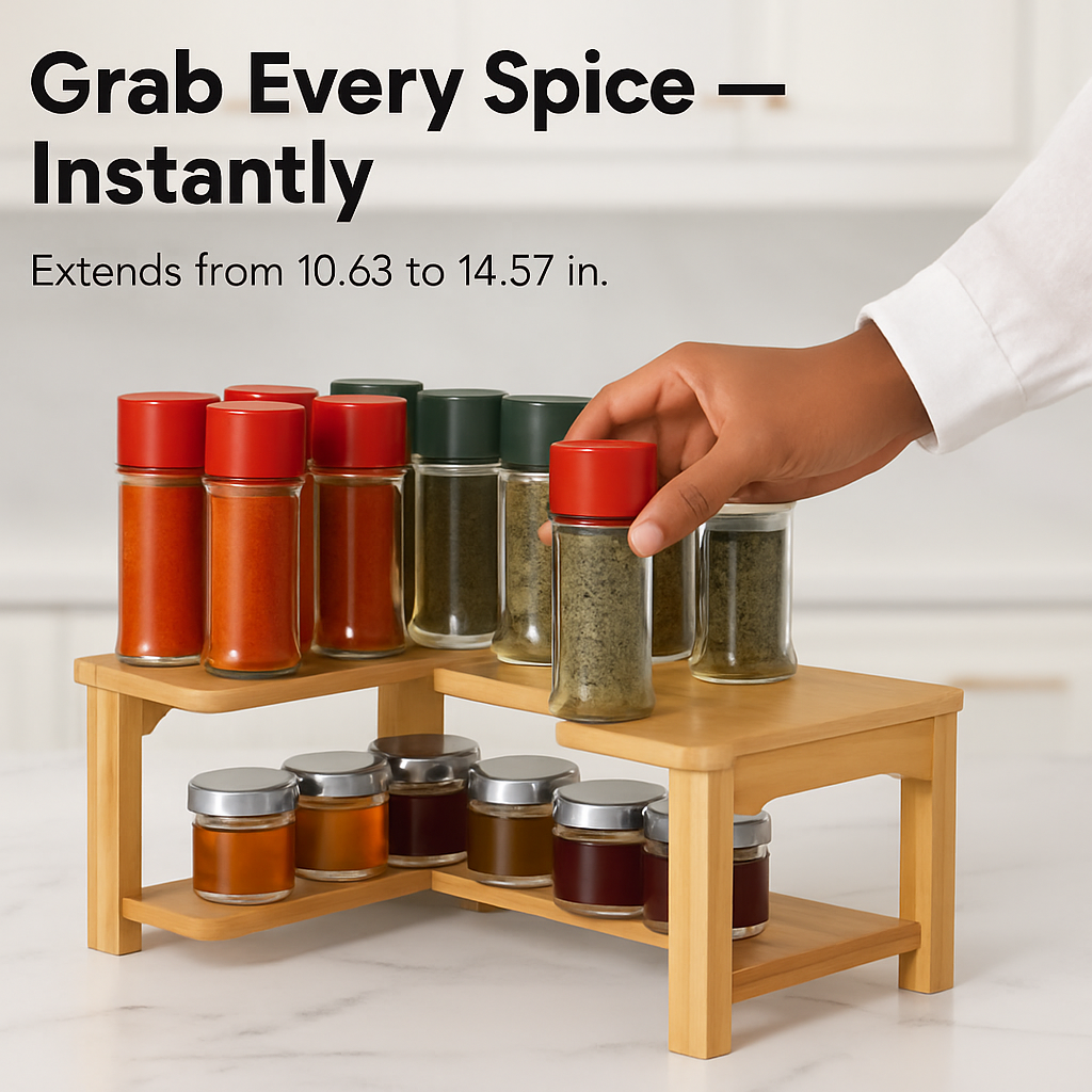 2-Tier Bamboo Spice Rack Organizer for Cabinets