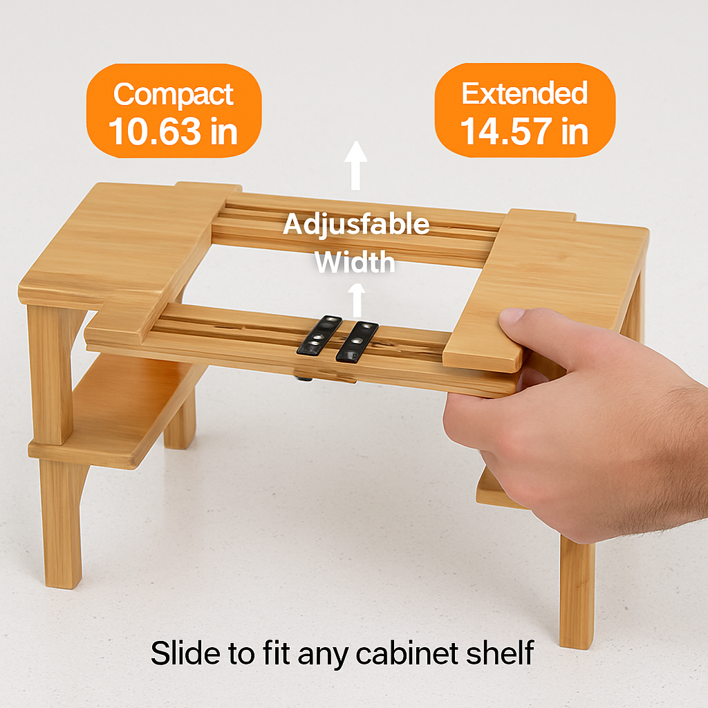 2-Tier Bamboo Spice Rack Organizer for Cabinets