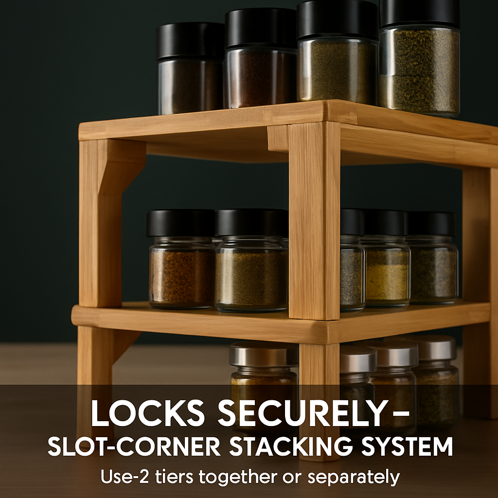 2-Tier Bamboo Spice Rack Organizer for Cabinets