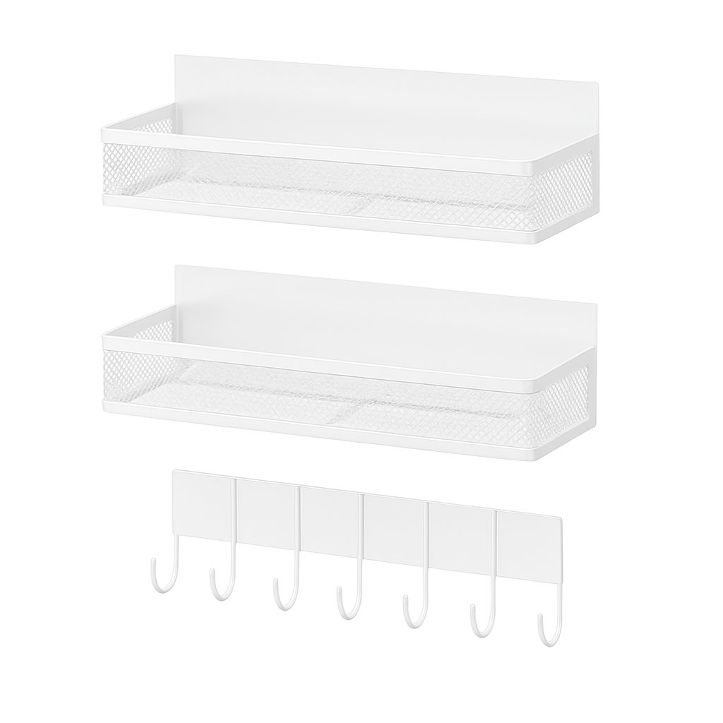 Magnetic Spice Rack with Hooks and Shelving