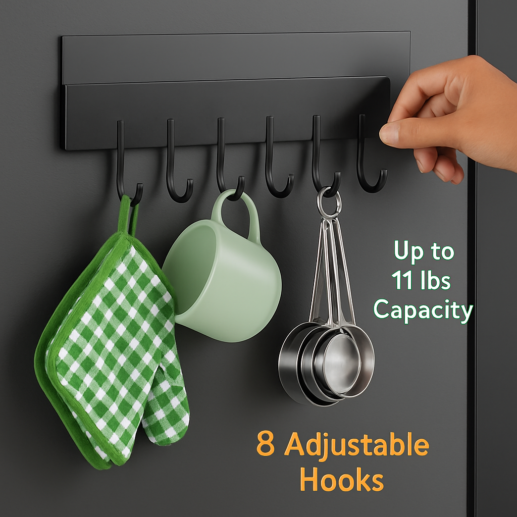 Magnetic Spice Rack with Hooks and Shelving